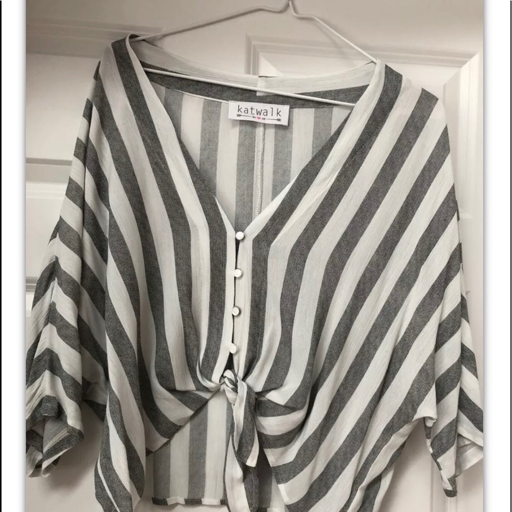 Katwalk stripped tie front blouse size s nwot